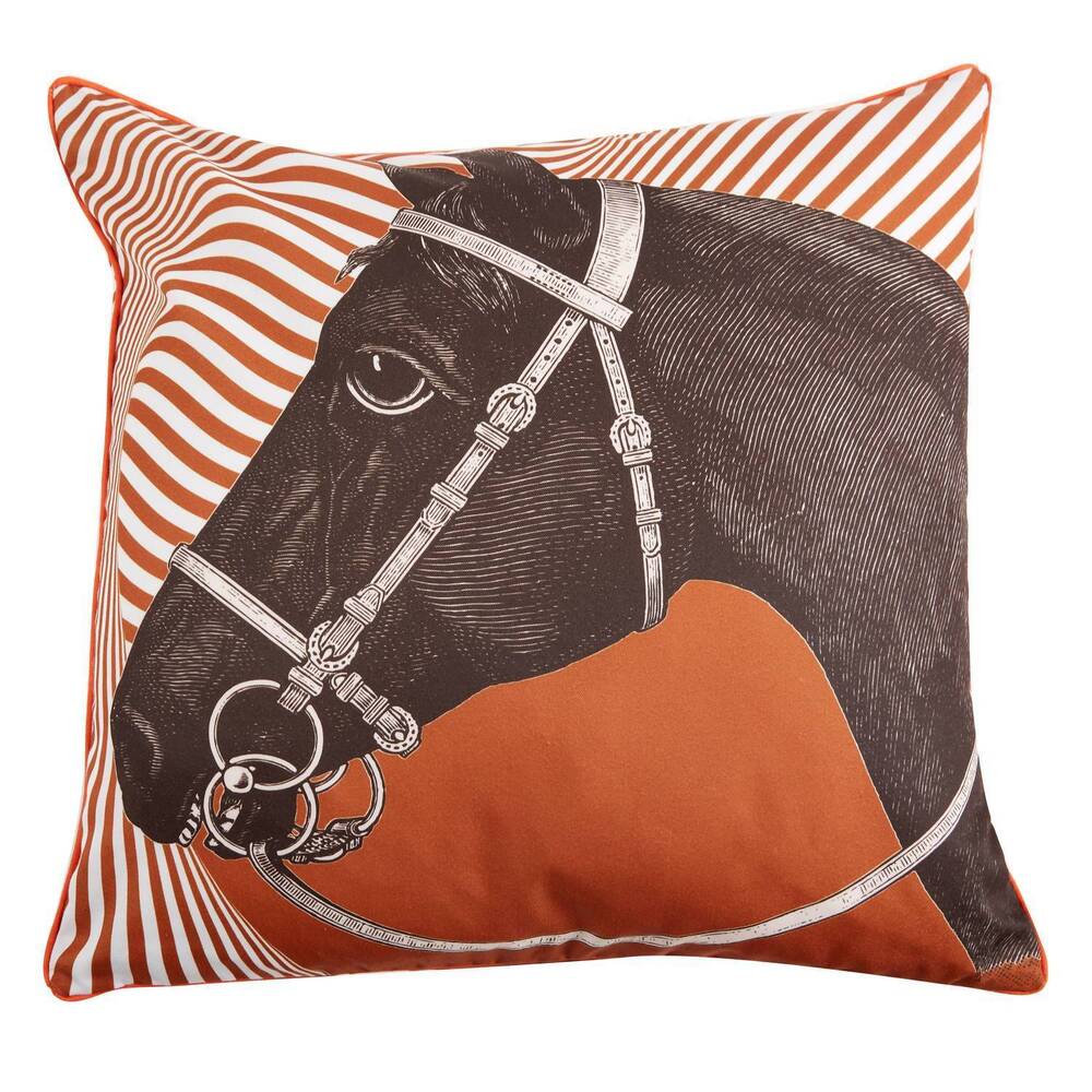NEW THOMAS PAUL equestrian horse motif outdoor pillow in multicolor